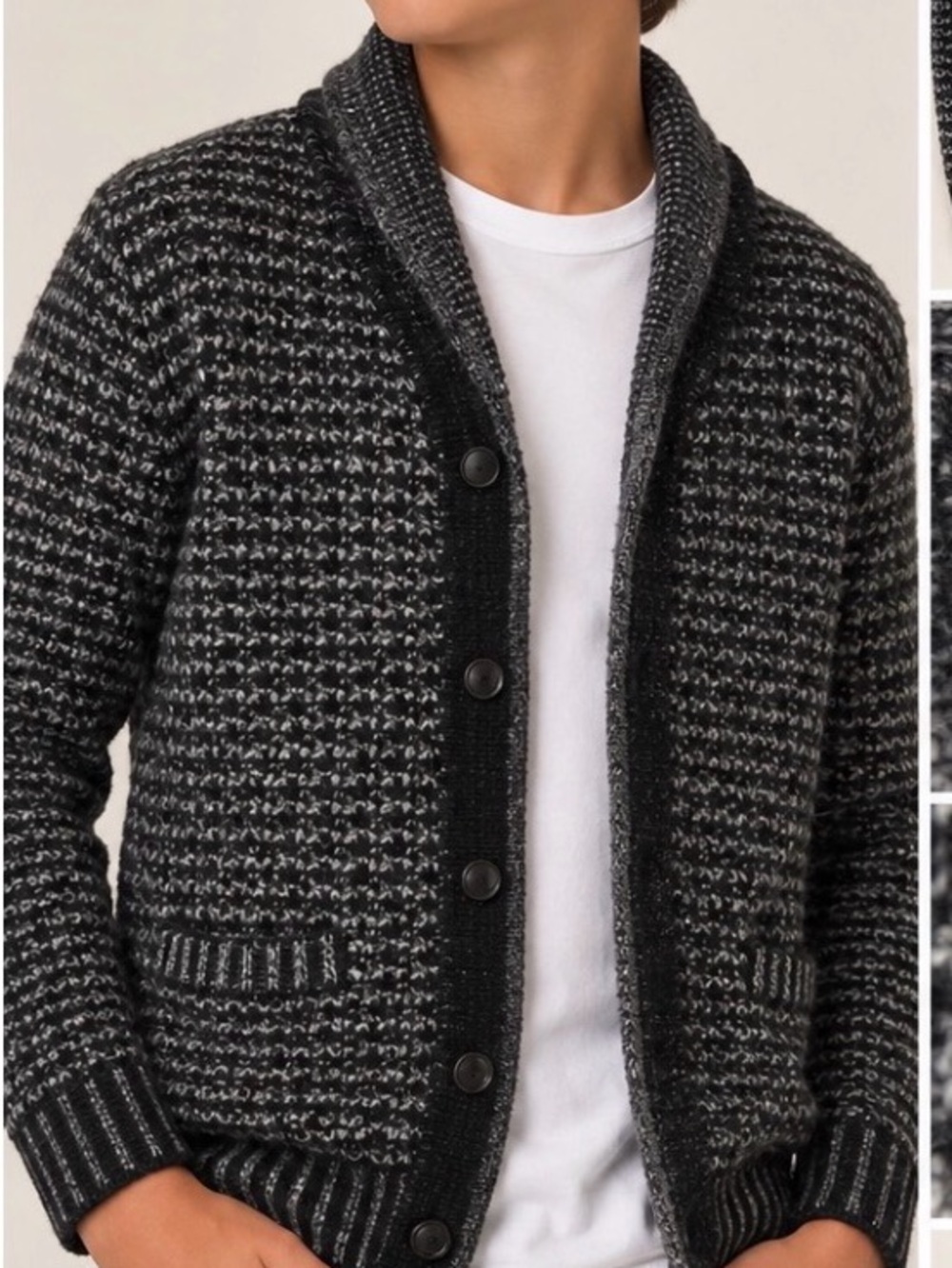 Rag & Bone Black Gray Wool Cotton Knit Cardigan Boys